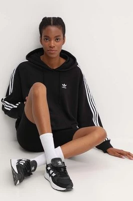 adidas Originals bluza 3-Stripes Hoodie damska kolor czarny z kapturem z aplikacją IU2418