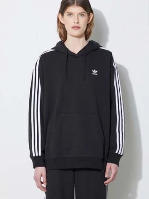 adidas Originals bluza 3-Stripes Hoodie damska kolor czarny z kapturem z aplikacją IU2418