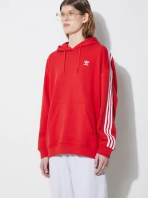 adidas Originals bluza 3-Stripes Hoodie OS damska kolor czerwony z kapturem z aplikacją IN8397