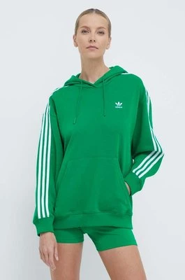 adidas Originals bluza 3-Stripes Hoodie OS damska kolor zielony z kapturem z aplikacją IN8398