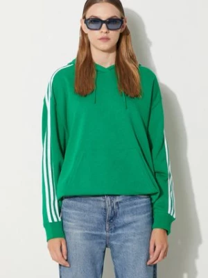 adidas Originals bluza 3-Stripes Hoodie OS damska kolor zielony z kapturem z aplikacją IN8398