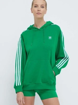 adidas Originals bluza 3-Stripes Hoodie OS damska kolor zielony z kapturem z aplikacją IN8398