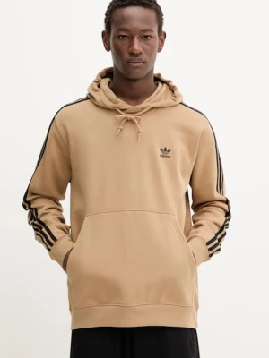 adidas Originals bluza 3-Stripes męska kolor beżowy z kapturem z aplikacją JY1377