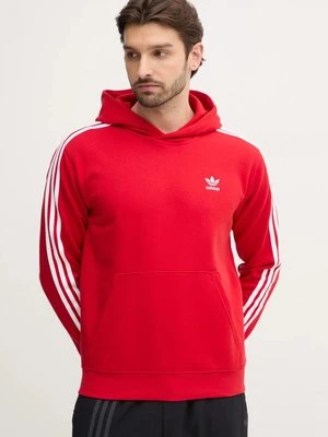 adidas Originals bluza 3-Stripes męska kolor czerwony z kapturem z aplikacją IR9868