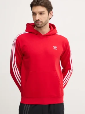 adidas Originals bluza 3-Stripes męska kolor czerwony z kapturem z aplikacją IR9868