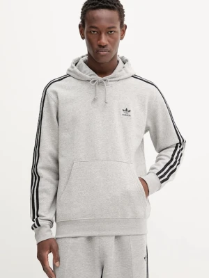 adidas Originals bluza 3-Stripes męska kolor szary z kapturem z aplikacją JY1376