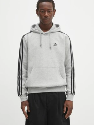 adidas Originals bluza 3-Stripes męska kolor szary z kapturem z aplikacją JY1376