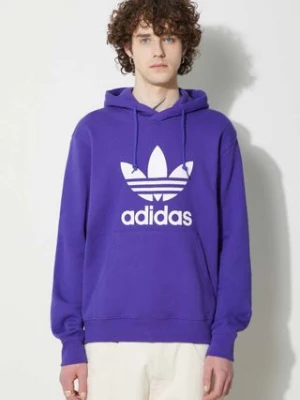 adidas Originals bluza bawełniana Adicolor Classics Trefoil męska kolor fioletowy z kapturem z nadrukiem IM9398