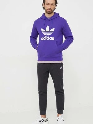 adidas Originals bluza bawełniana Adicolor Classics Trefoil męska kolor fioletowy z kapturem z nadrukiem IM9398