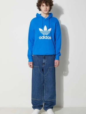 adidas Originals bluza bawełniana Adicolor Classics Trefoil męska kolor niebieski z kapturem z nadrukiem IM9410