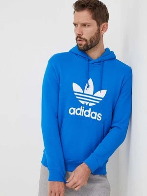 adidas Originals bluza bawełniana Adicolor Classics Trefoil męska kolor niebieski z kapturem z nadrukiem IM9410