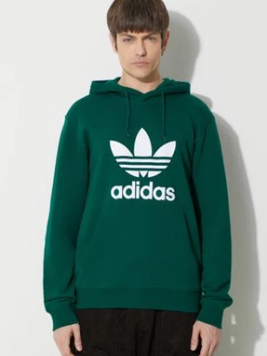 adidas Originals bluza bawełniana Adicolor Classics Trefoil męska kolor zielony z kapturem IM9407