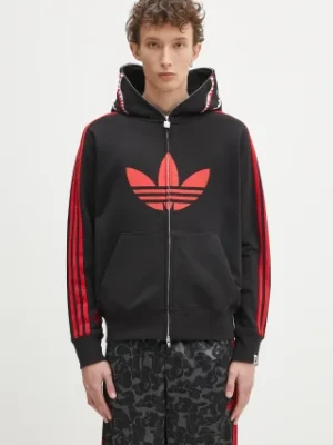 Zdjęcie produktu adidas Originals bluza bawełniana adidas Originals x BAPE SSTR PACK Shark FZ H kolor czarny z kapturem z nadrukiem JN7119