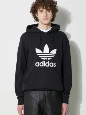 adidas Originals bluza bawełniana Classics Trefoil Hoodie męska kolor czarny z kapturem z nadrukiem IM4489