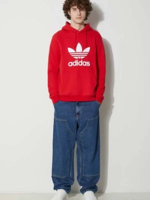 adidas Originals bluza bawełniana Classics Trefoil Hoodie męska kolor czerwony z kapturem z nadrukiem IM4497