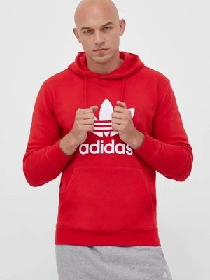 adidas Originals bluza bawełniana Classics Trefoil Hoodie męska kolor czerwony z kapturem z nadrukiem IM4497