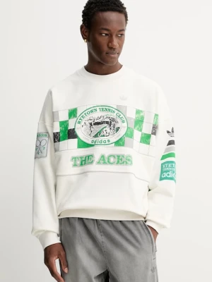 adidas Originals bluza bawełniana Court Crew damska kolor biały z kapturem wzorzysta JW0149