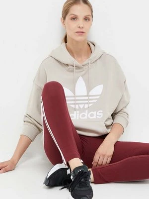 adidas Originals bluza bawełniana damska kolor beżowy z kapturem z nadrukiem