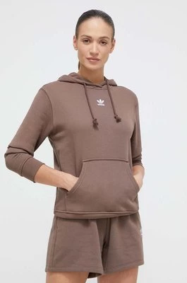 adidas Originals bluza bawełniana damska kolor brązowy z kapturem gładka IR5936