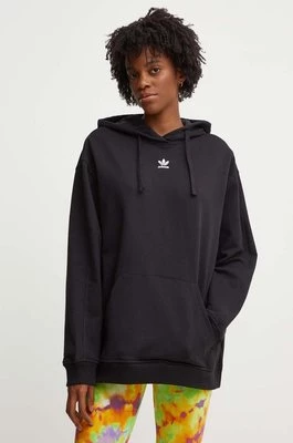 adidas Originals bluza bawełniana damska kolor czarny z kapturem gładka IY9615