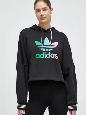 adidas Originals bluza bawełniana damska kolor czarny z kapturem z aplikacją