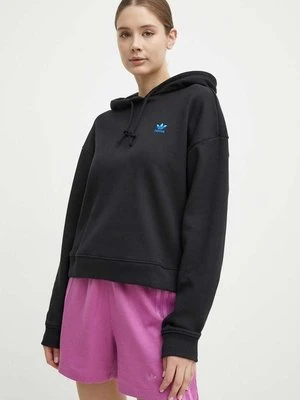 adidas Originals bluza bawełniana damska kolor czarny z kapturem z aplikacją IU2458