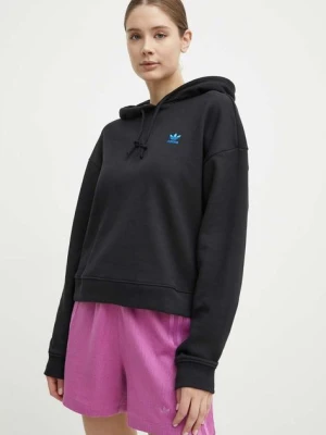 adidas Originals bluza bawełniana damska kolor czarny z kapturem z aplikacją IU2458