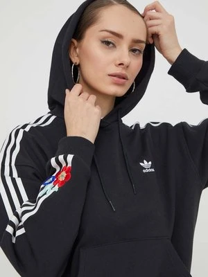 adidas Originals bluza bawełniana damska kolor czarny z kapturem z aplikacją IU2515