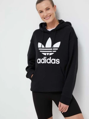adidas Originals bluza bawełniana damska kolor czarny z kapturem z nadrukiem