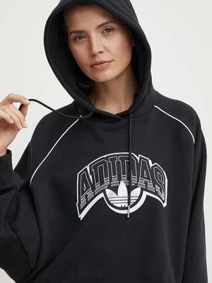 adidas Originals bluza bawełniana damska kolor czarny z kapturem z nadrukiem IT9772