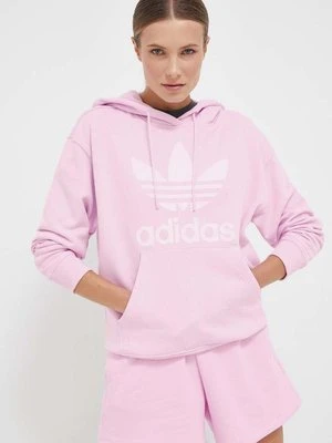 adidas Originals bluza bawełniana damska kolor różowy z kapturem z nadrukiem