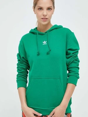 adidas Originals bluza bawełniana damska kolor zielony z kapturem gładka