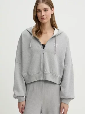 adidas Originals bluza bawełniana Essential damska kolor szary z kapturem melanżowa JN7844