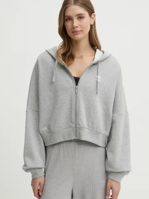 adidas Originals bluza bawełniana Essential damska kolor szary z kapturem melanżowa JN7844