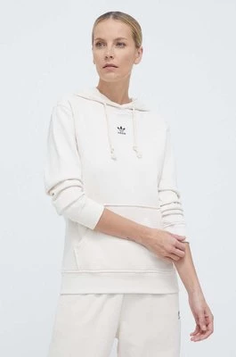 adidas Originals bluza bawełniana Essentials Regular Hoodie damska kolor beżowy z kapturem gładka IA6426CHEAPER