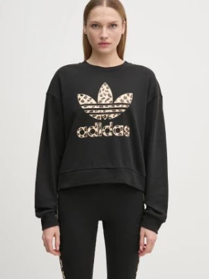 Zdjęcie produktu adidas Originals bluza bawełniana Leopard Sweat damska kolor czarny z nadrukiem IW8480
