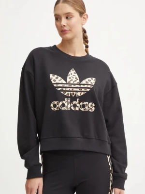Zdjęcie produktu adidas Originals bluza bawełniana Leopard Sweat damska kolor czarny z nadrukiem IW8480