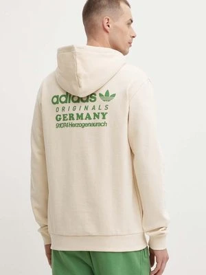 adidas Originals bluza bawełniana męska kolor beżowy z kapturem z aplikacją IR9309