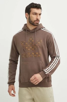 adidas Originals bluza bawełniana męska kolor beżowy z kapturem z nadrukiem IS0259