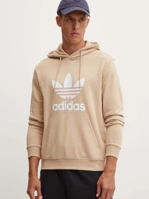 adidas Originals bluza bawełniana męska kolor beżowy z kapturem z nadrukiem IZ2359