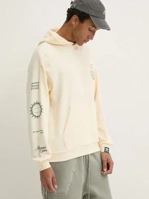 adidas Originals bluza bawełniana męska kolor beżowy z kapturem z nadrukiem JJ4038