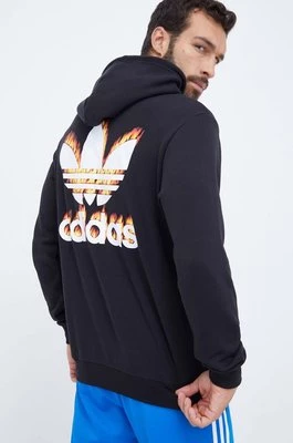 adidas Originals bluza bawełniana męska kolor czarny z kapturem z nadrukiem