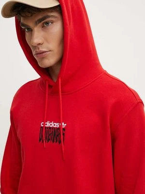 adidas Originals bluza bawełniana męska kolor czerwony z kapturem z aplikacją IZ4835