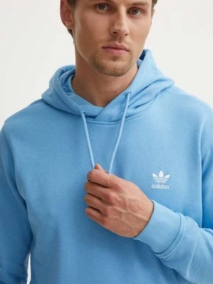 adidas Originals bluza bawełniana męska kolor niebieski z kapturem z aplikacją IX7672