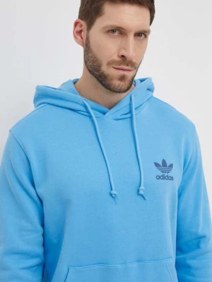 adidas Originals bluza bawełniana męska kolor niebieski z kapturem z nadrukiem IS3317