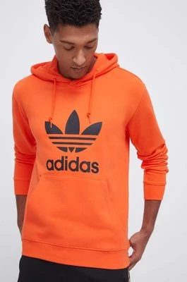 adidas Originals bluza bawełniana męska kolor pomarańczowy z kapturem z nadrukiem