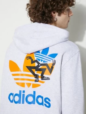 adidas Originals bluza bawełniana męska kolor szary z kapturem z nadrukiem IS2913