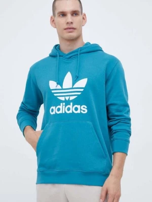 adidas Originals bluza bawełniana męska kolor turkusowy z kapturem z nadrukiem