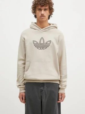 adidas Originals bluza bawełniana Outline Hoodie męska kolor beżowy z kapturem z nadrukiem JJ1505