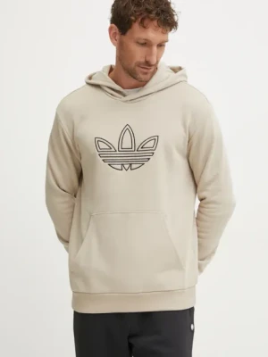 Zdjęcie produktu adidas Originals bluza bawełniana Outline Hoodie męska kolor beżowy z kapturem z nadrukiem JJ1505